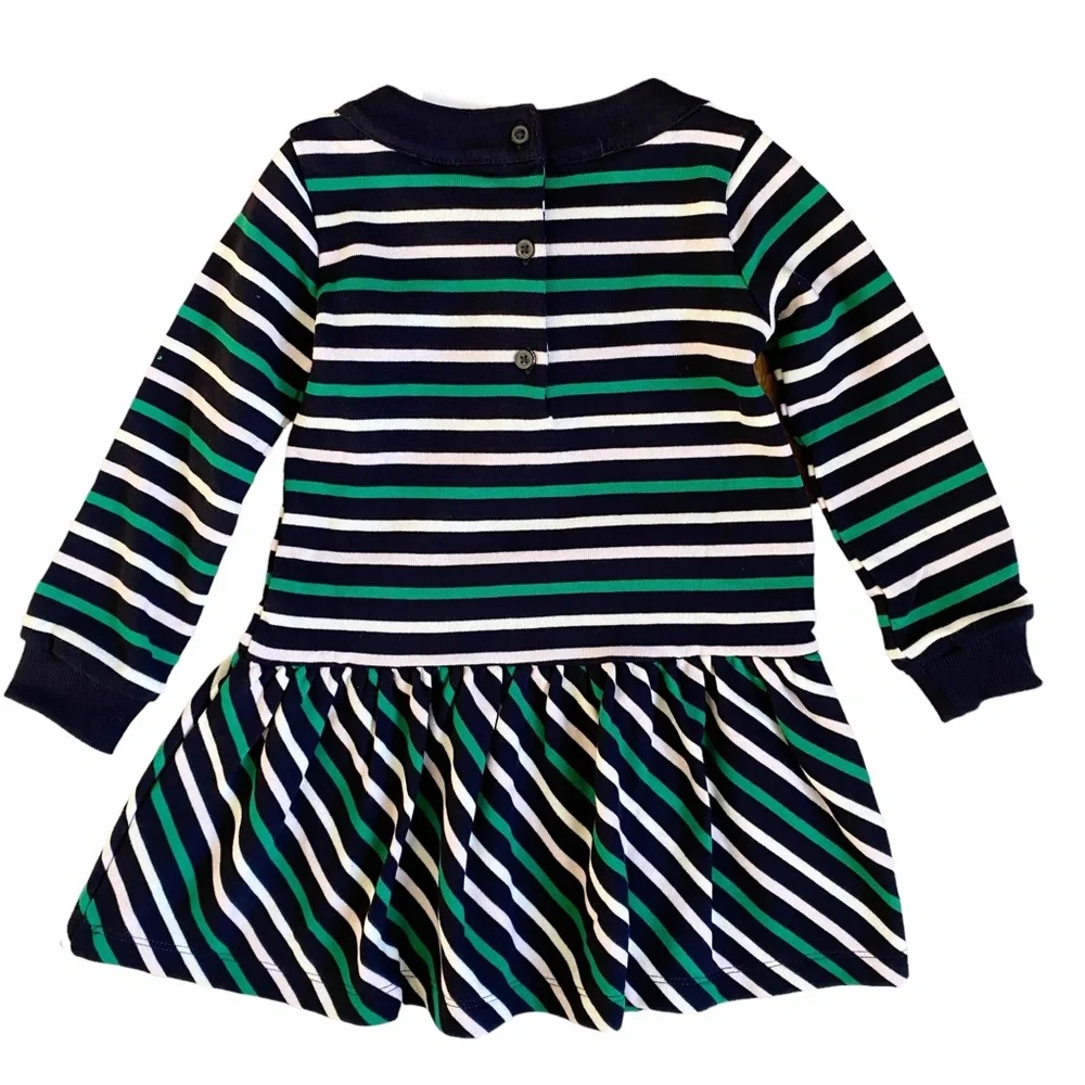 NWT Janie and Jack Dress Long Sleeve Sweatshirt Blue Green White Pink Stripe 2T